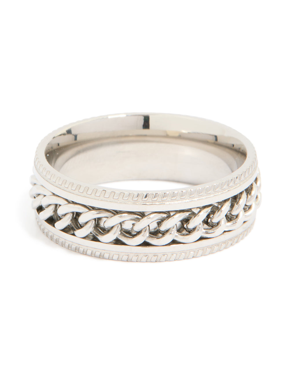 Mens Waterproof Stainless Steel Chain Detail Band Ring