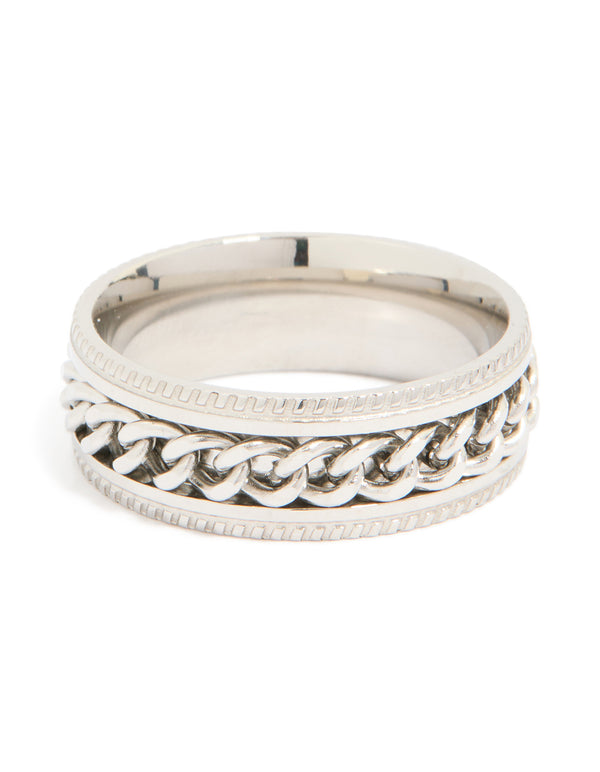 Mens Waterproof Stainless Steel Chain Detail Band Ring