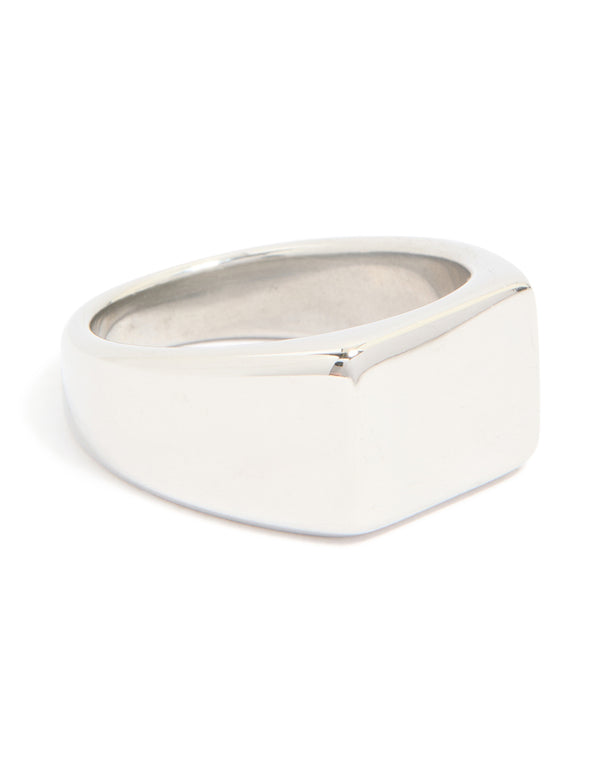 Mens Waterproof Stainless Steel Rectangle Signet Ring