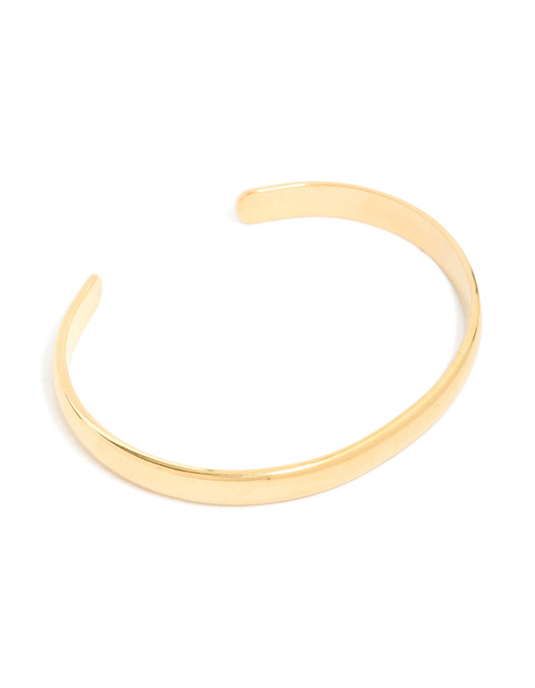 Showcasing a waterproof rose gold plated stainless steel round wrist cuff in gold front view