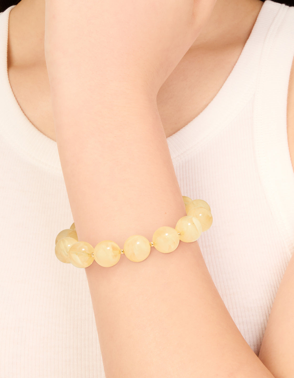 Gold Neutral Acrylic Beaded Stretch Bracelet