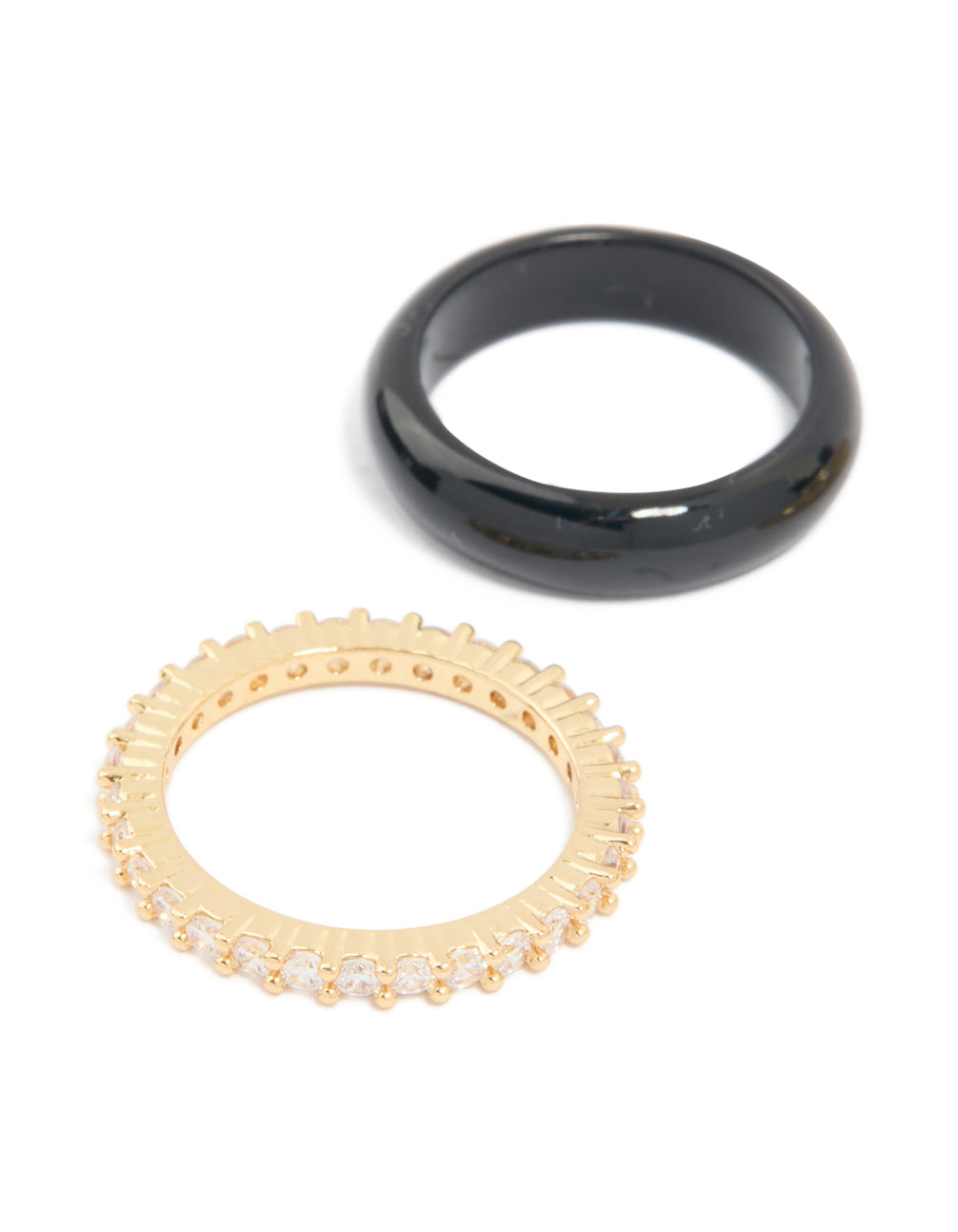 Black Acrylic & Cubic Zirconia Rings 3-Pack