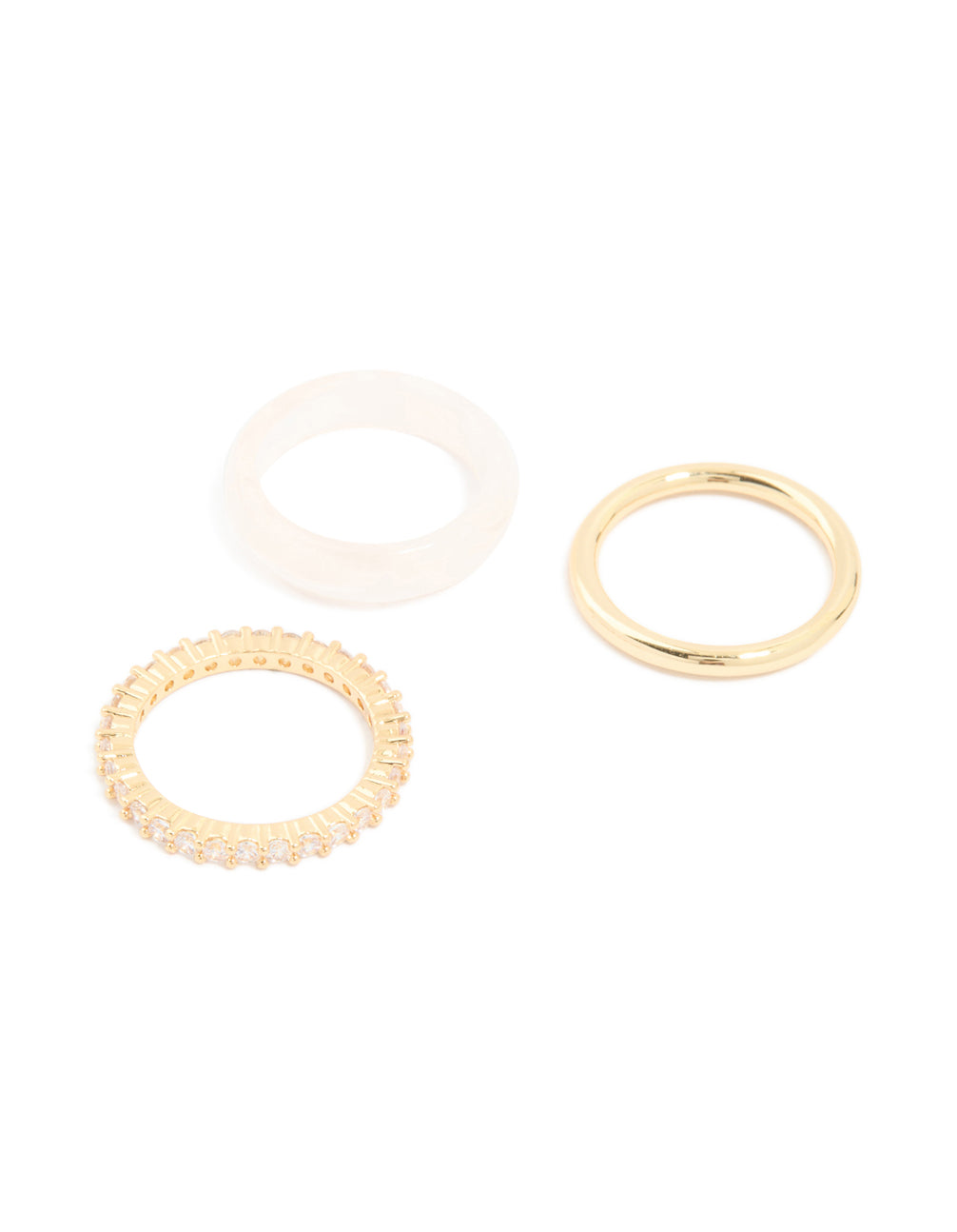 Gold Plated Pink Acrylic & Cubic Zirconia Rings 3-Pack