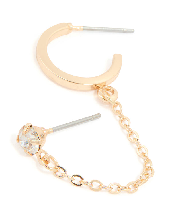 Silver Diamante Stud & Hoop Chain Earring
