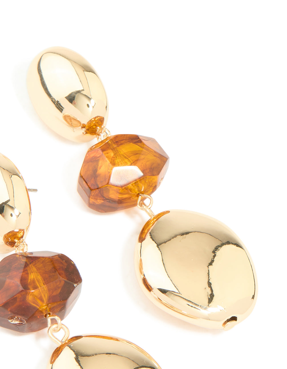Gold Brown Beaded & Chunky Drop Earrings