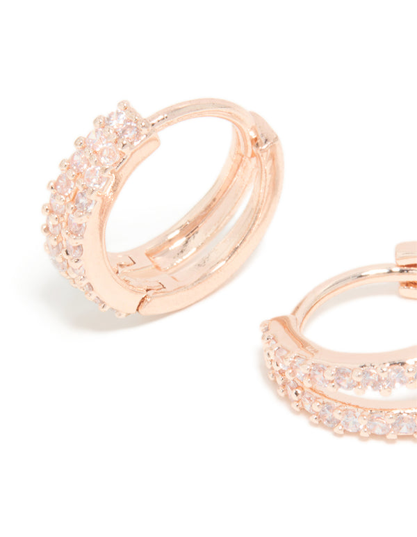 Rose Gold Plated Cubic Zirconia Split Huggie Earrings