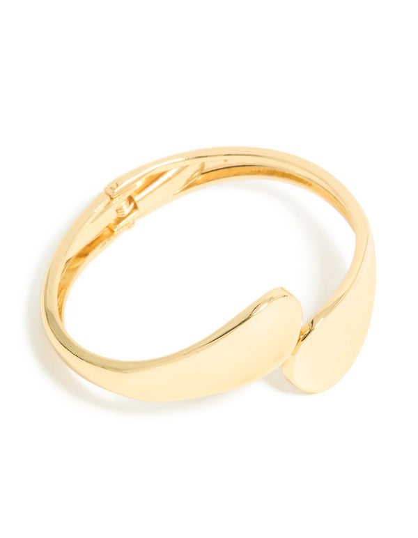 Gold Plated Curved Wrapped Hinged Bangle