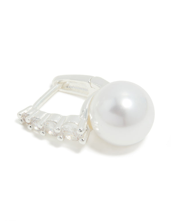 Silver Plated Cubic Zirconia Square Huggie Earrings