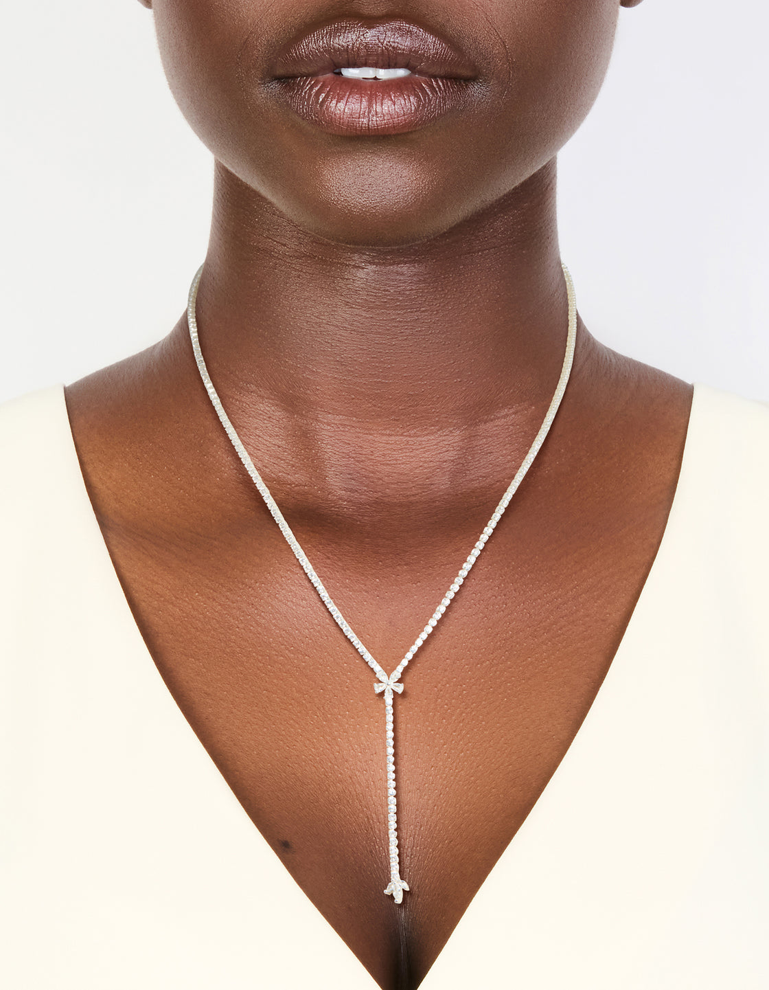 Silver Plated Cubic Zirconia Flower Y-Necklace
