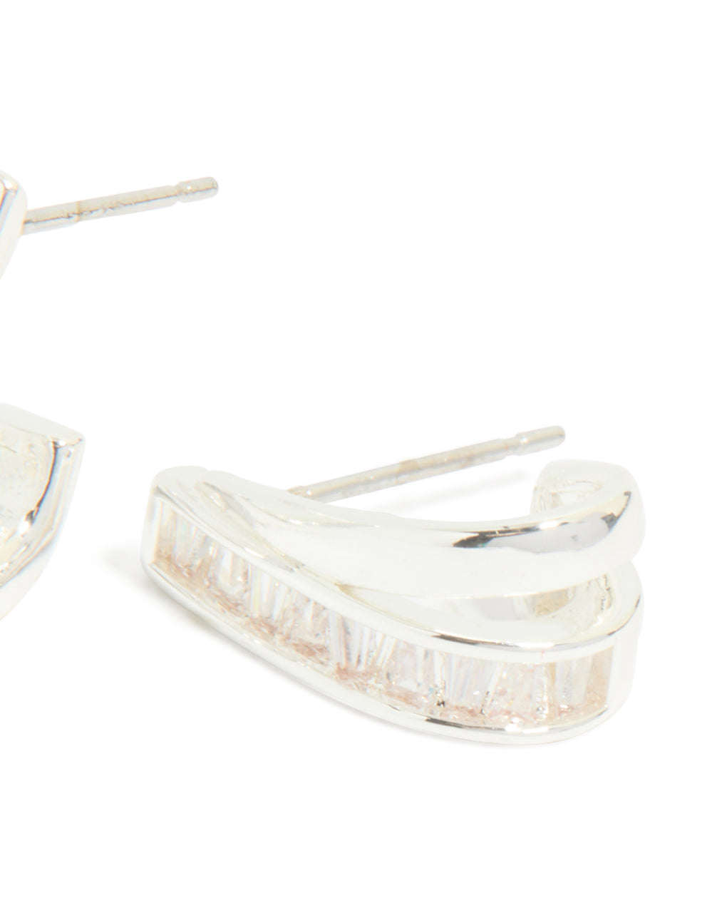 Silver Plated Cubic Zirconia Split Inlay Earrings