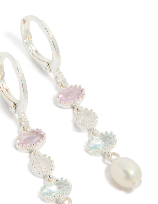 Silver Plated Cubic Zirconia & Freshwater Pearl Drop Earrings