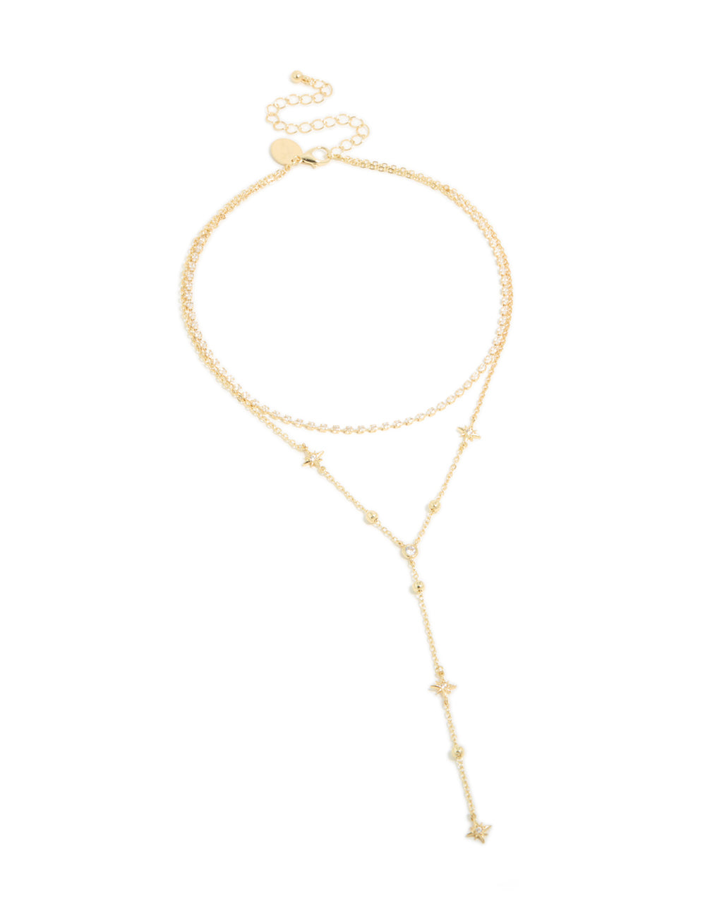 Gold Plated Cubic Zirconia Star & Tennis Layered Y-Necklace