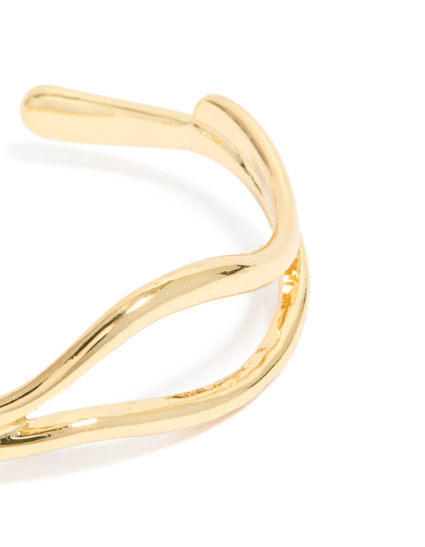 Gold Plated Organic Open Wave Wrist Cuff