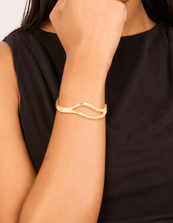 Gold Plated Organic Open Wave Wrist Cuff