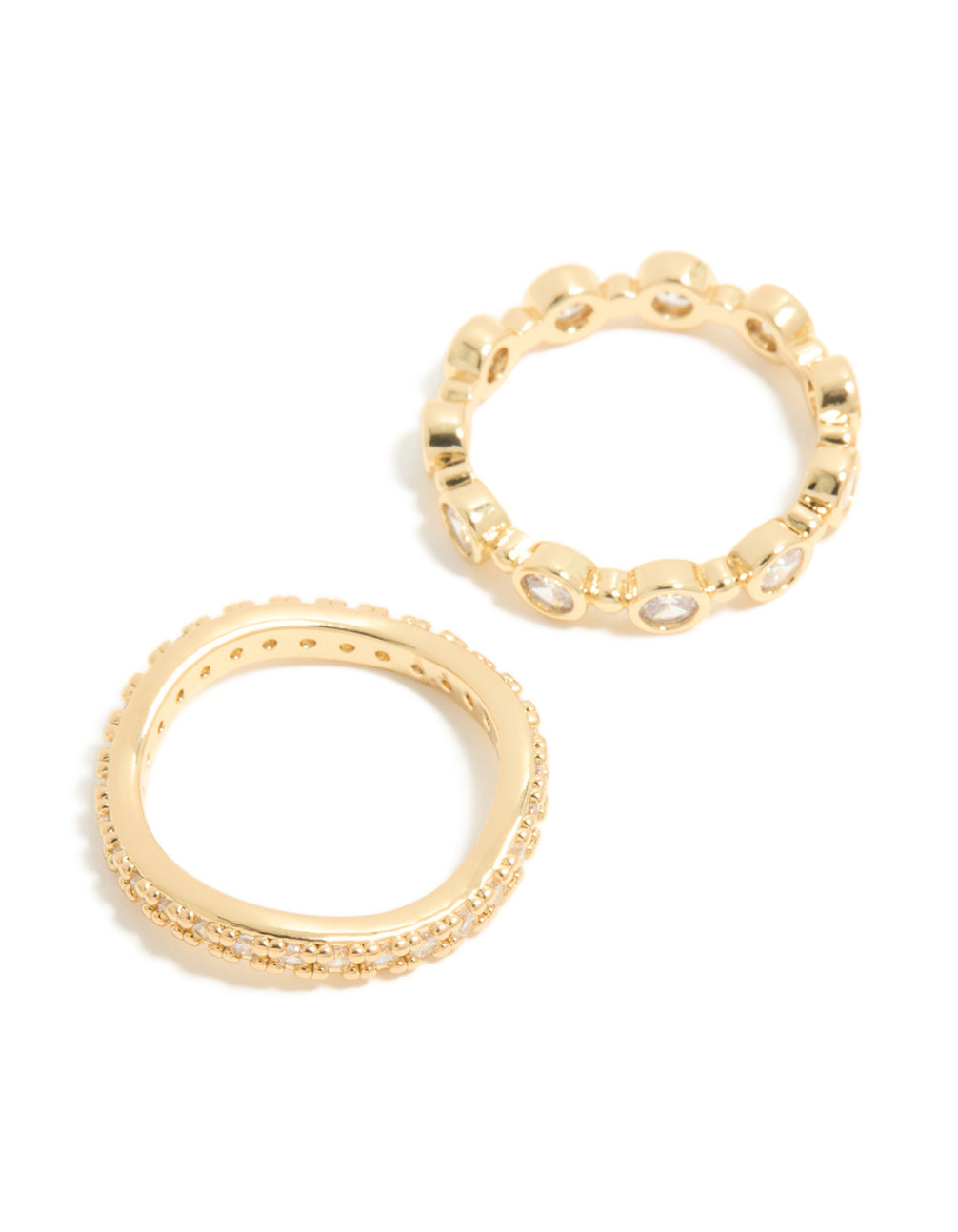 Gold Plated Cubic Zirconia & Wavy Rings 3-Pack