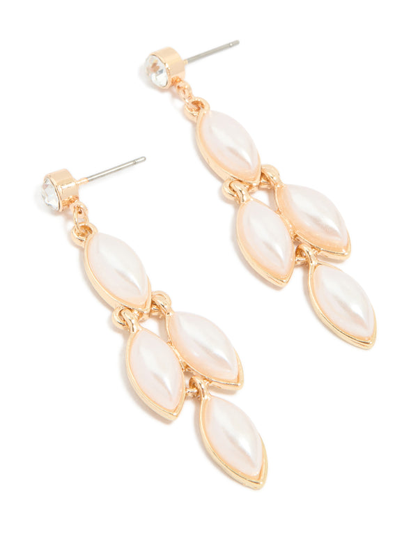Gold Diamante & Pearl Dangle Drop Earrings