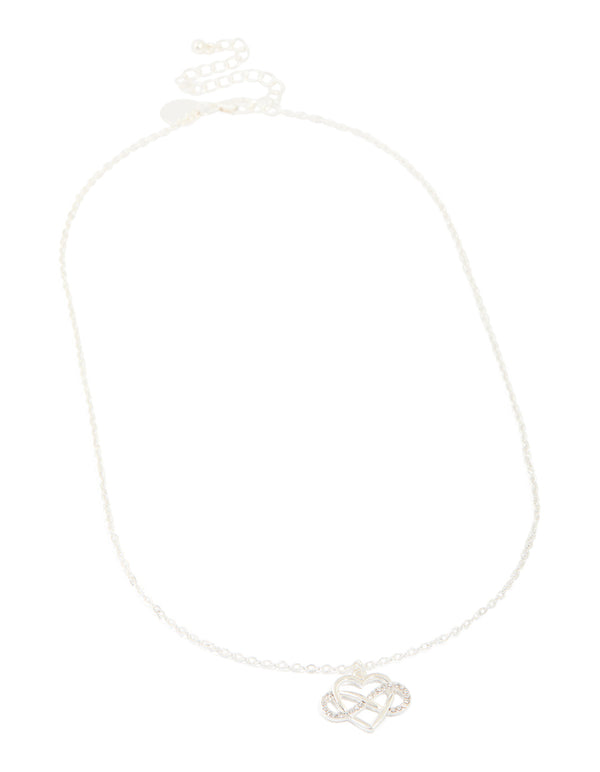 Silver Diamante Open Heart Infinity Pendant Necklace