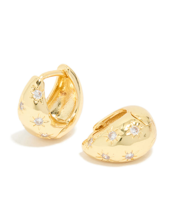 Gold Plated Cubic Zirconia Celestial Huggie Earrings