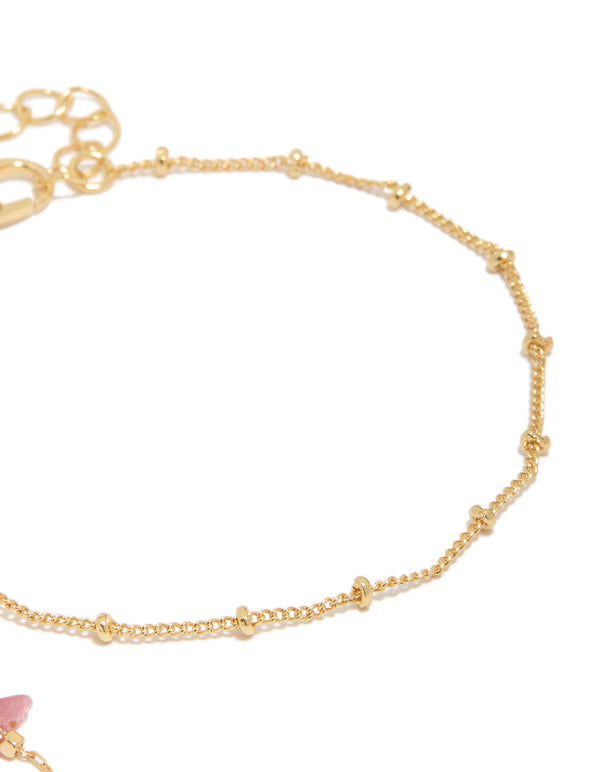 Elegant gold plated bracelet set with semi-precious stones and beads closure detail view