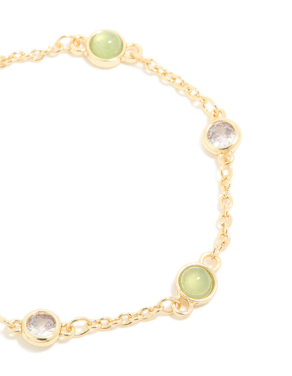 Gold Plated Green Aventurine Semi-Precious Cubic Zirconia Bracelet
