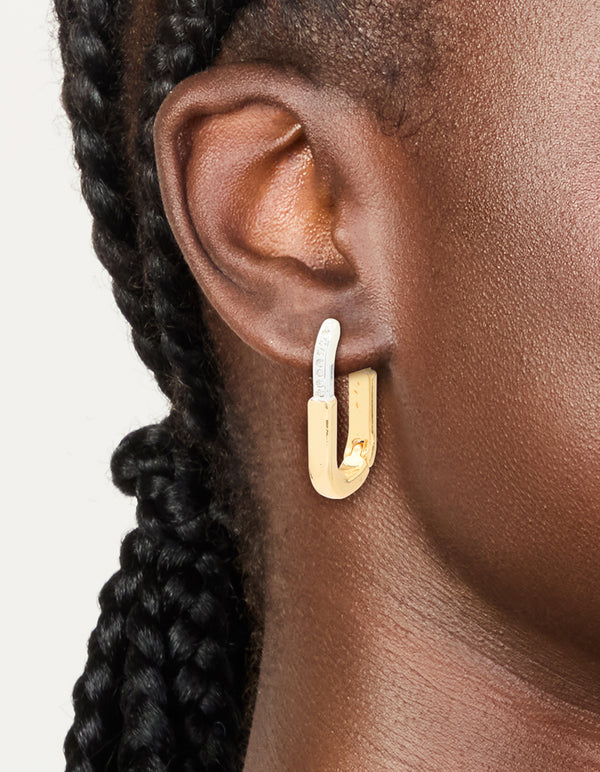 Mixed Metal Plated Large Rectangle Lock Hoop Earrings