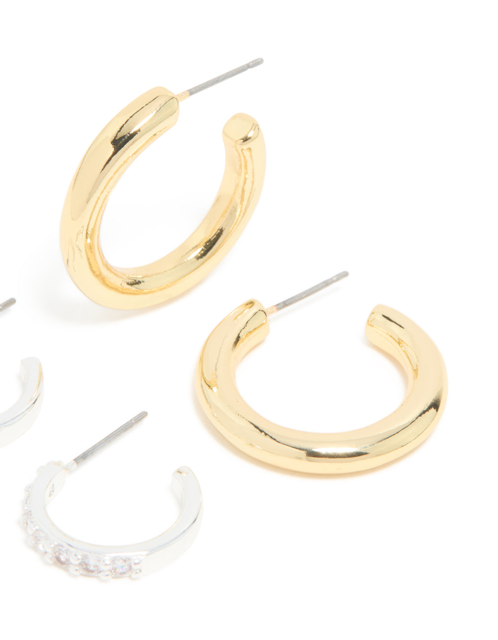 Mixed Metal Plated Cubic Zirconia Classic Hoop Earrings 2-Pack