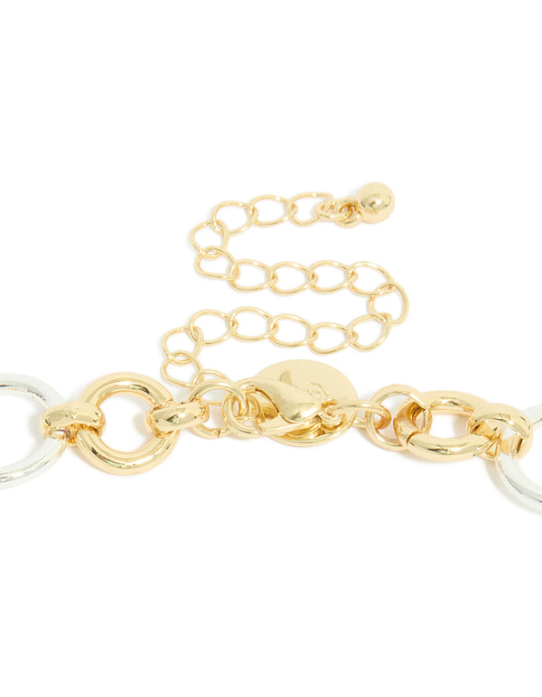 Mixed Metal Plated Circle Link Y-Necklace