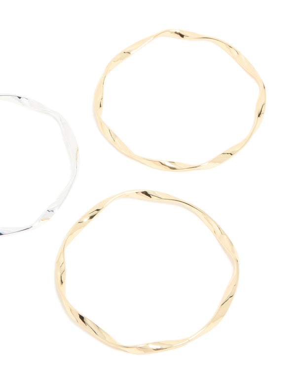 Mixed Metal Plated Twisted Bangles 3-Pack