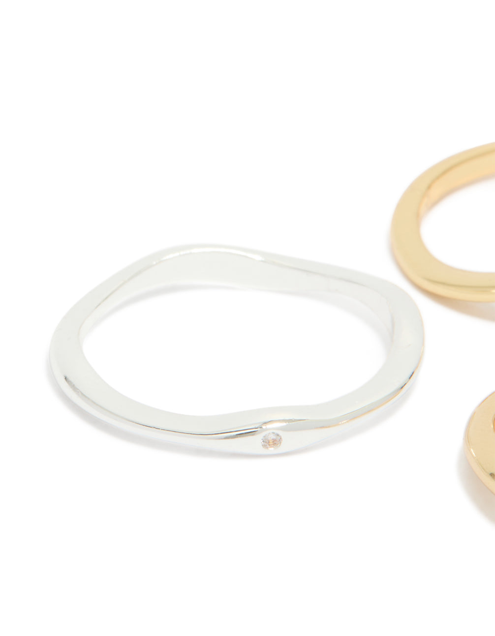 Mixed Metal Plated Cubic Zirconia Thin Wavy Rings 4-Pack