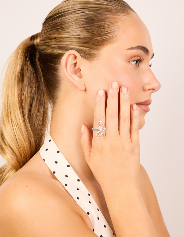 Silver Plated Double Swirl Front Ring