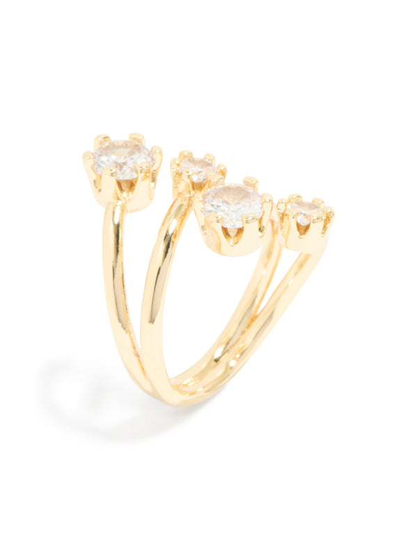 Gold Plated Multi Diamantes Wrap Ring