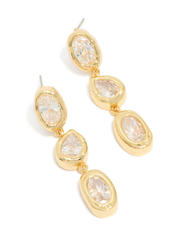 Gold Plated Cubic Zirconia Organic Statement Drop Earrings