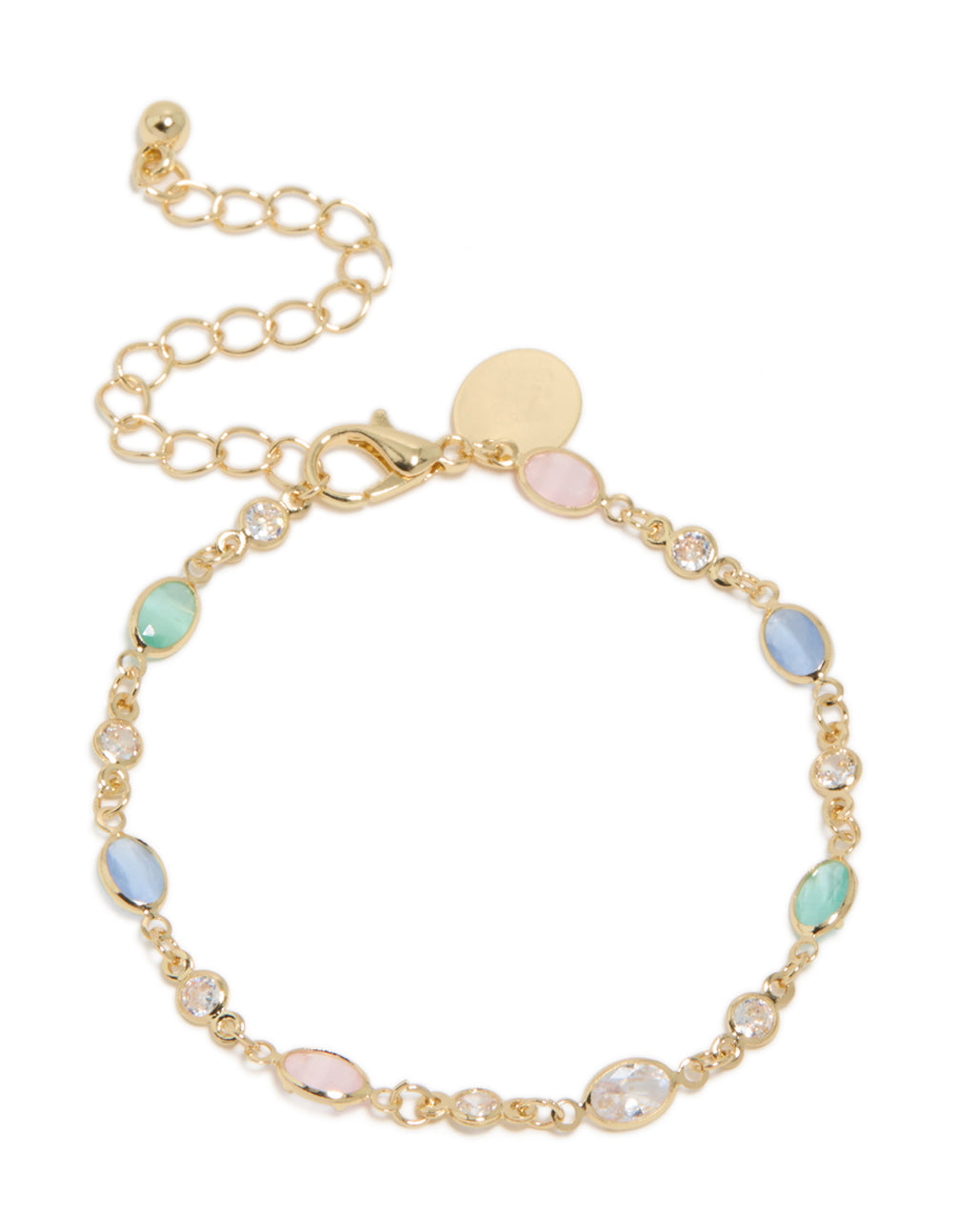 Gold Plated Multicoloured & Clear Cubic Zirconia Oval Bracelet