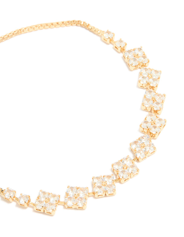 Gold Plated Cubic Zirconia Flower Detail Toggle Bracelet
