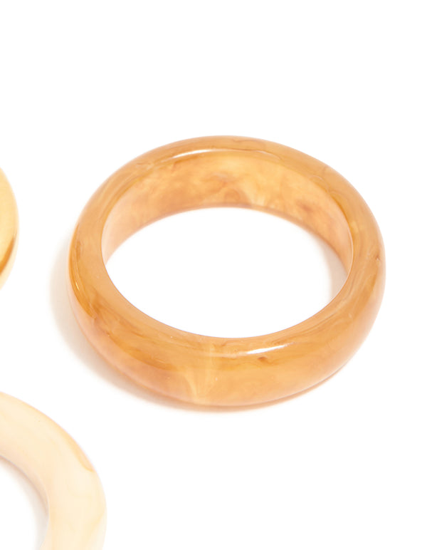 Crafted from waterproof gold plated stainless steel and marbled stacking rings 3-pack side detail view