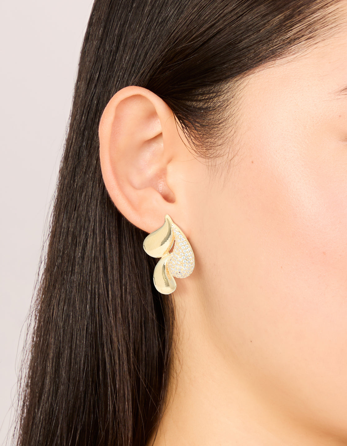 Gold Cubic Zirconia Large Pear Stud Earrings