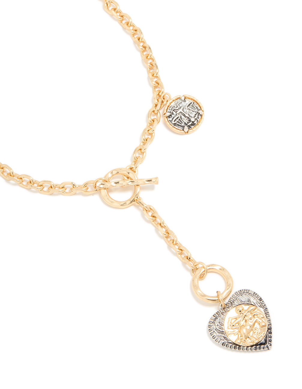 Antique Gold & Dark Blue Heart & Disc Y-Necklace