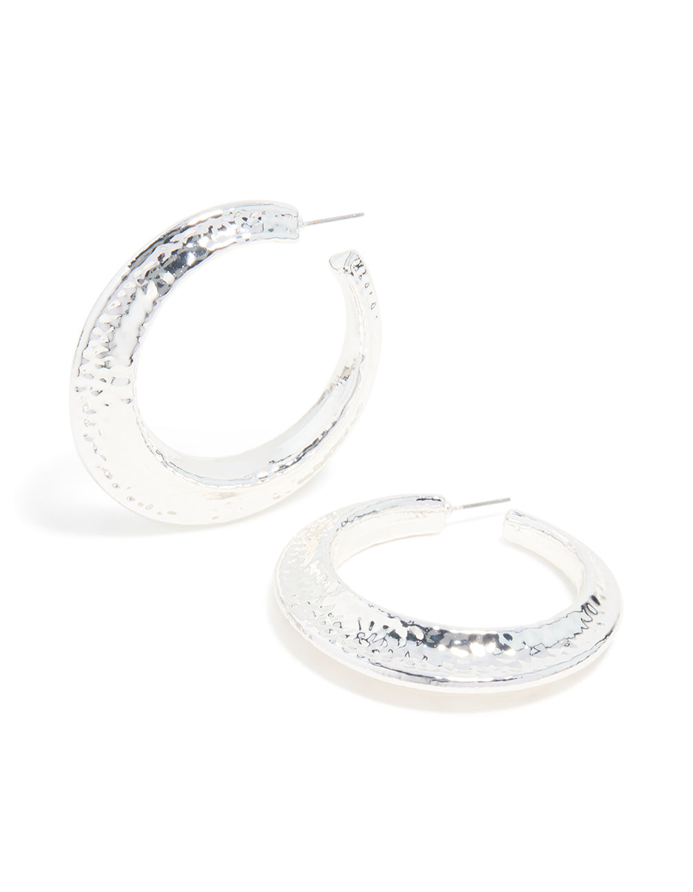 Silver Hammered Textured Hoop Earrings