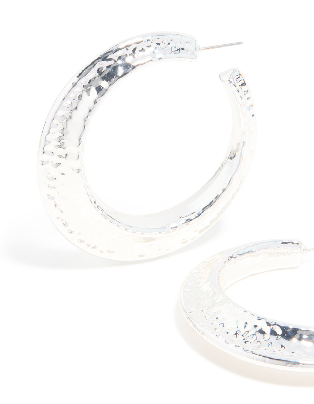 Silver Hammered Textured Hoop Earrings