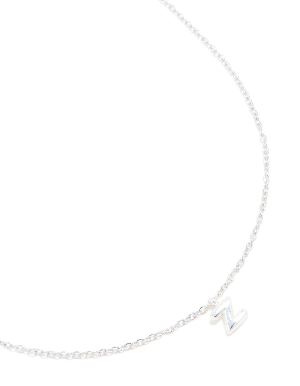 Featuring a waterproof stainless steel mini bubble letter Z necklace with initial pendant in silver and dainty styling close up view