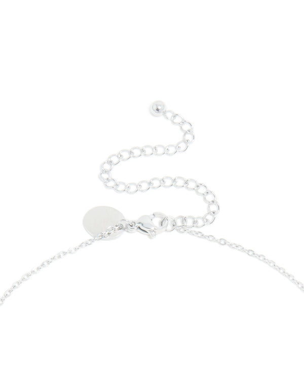 Crafted from waterproof stainless steel, this mini bubble letter M necklace with initial pendant in silver plated clasp detail view