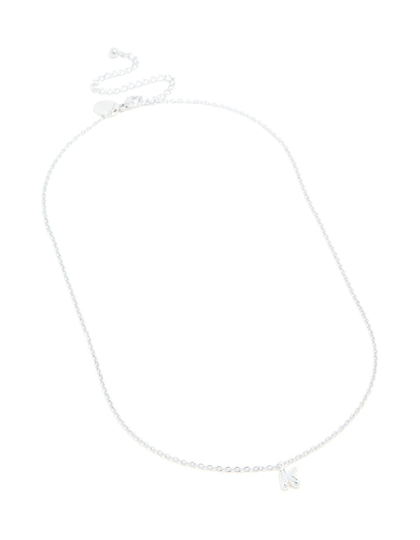 Discover waterproof stainless steel mini bubble letter K necklace with pendant initials in silver front view