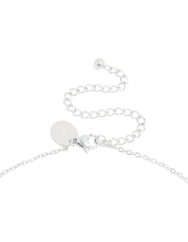 Designed with adjustable lobster clasp closure, this bubble letter I initial pendant necklace features waterproof stainless steel in silver clasp detail view