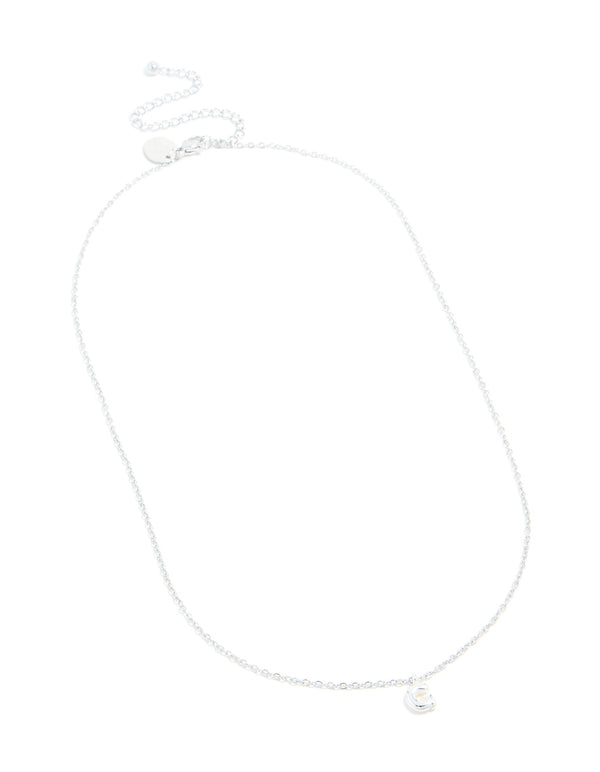 Showcasing a waterproof stainless steel mini bubble letter G necklace featuring charm initials with pendant in silver front view