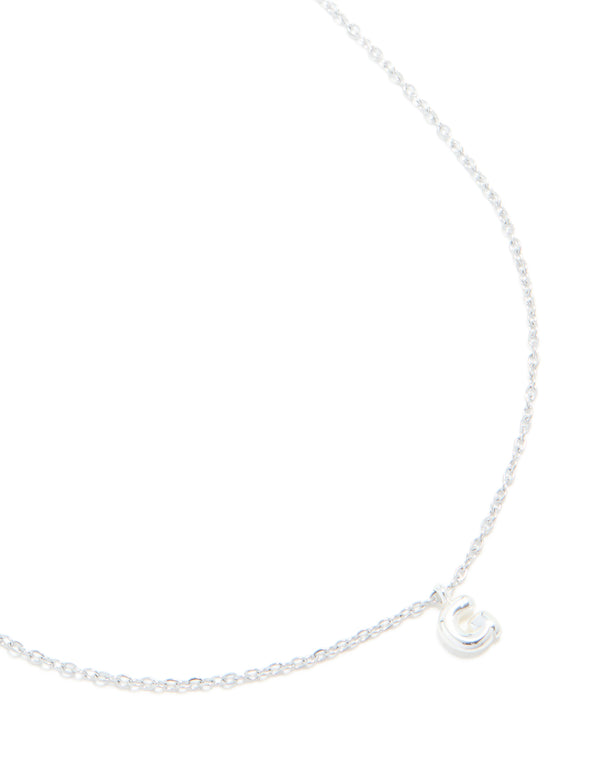 Showcasing a waterproof stainless steel mini bubble letter G necklace featuring charm initials with pendant in silver front view