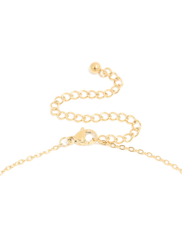 Crafted from waterproof gold plated stainless steel, this mini bubble letter P initial pendant necklace clasp detail view