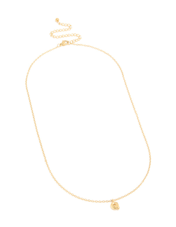 Crafted from waterproof gold plated stainless steel mini bubble letter Q initial pendant necklace front view
