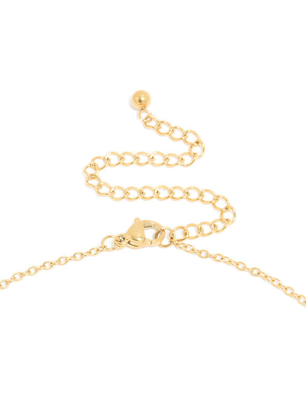 a waterproof gold plated stainless steel mini bubble letter Q initial pendant necklace clasp detail view