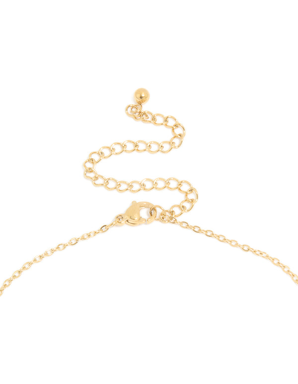 Explore the a waterproof gold plated stainless steel mini bubble letter R initial pendant necklace with dainty styling, fastening clasp detail view