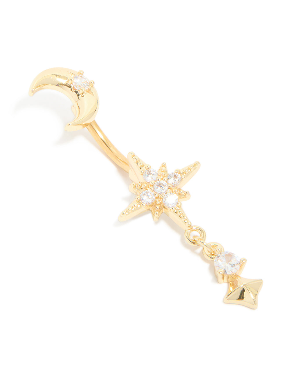 Gold Plated Surgical Steel Celestial Cubic Zirconia Belly Bar